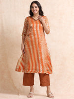 Load image into Gallery viewer, Saffron A-Line Tissue Banarasi Broad Stripe Fancy Premium Kurti Set