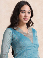 Load image into Gallery viewer, Blue Solid Luxury Banarasi Tissue Anarkali Kurta Set