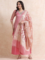 Load image into Gallery viewer, Pink Solid Luxury Banarasi Tissue Anarkali Kurta Set