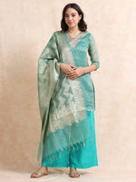 Load image into Gallery viewer, Sea Green Solid Luxury Banarasi Tissue Anarkali Kurta Set
