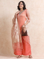 Load image into Gallery viewer, Peach Solid Luxury Banarasi Tissue Anarkali Kurta Set