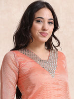 Load image into Gallery viewer, Peach Solid Luxury Banarasi Tissue Anarkali Kurta Set
