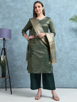 Load image into Gallery viewer, Woman wearing a green traditional outfit with a matching dupatta against a light blue background