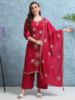 Load image into Gallery viewer, Hot Pink Straight Cut Fancy Suit Set with Manual Embroidery