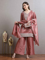 Load image into Gallery viewer, Rosé Glow Hand work Banarasi Silk Straight cut Fancy Suit