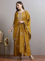 Load image into Gallery viewer, Radiant Mustard Fancy Shimmer Silk Kurti With Plazzo pant