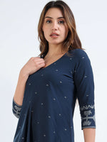 Load image into Gallery viewer, Navy Blue Cotton Printed Handloom Co-ord Set
