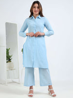 Load image into Gallery viewer, Sky blue Cotton Printed Handloom Co-ord Set