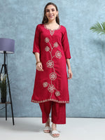 Load image into Gallery viewer, Hot Pink Straight Cut Fancy Suit Set with Manual Embroidery