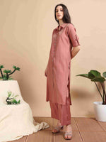 Load image into Gallery viewer, Peach Button-Down Vetican Kurta And Wide-Leg Pant Co-ord Set
