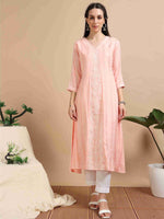 Load image into Gallery viewer, Peach Rayon Embroidered A-Line Kurti