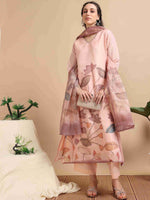 Load image into Gallery viewer, Blush pink Tissue Shimmer Digital Printed Hand work A-line Kurti, Pant and Printed dupatta Set
