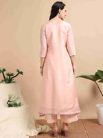 Load image into Gallery viewer, Blush pink Tissue Shimmer Digital Printed Hand work A-line Kurti, Pant and Printed dupatta Set
