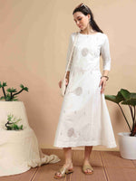 Load image into Gallery viewer, White Cherry Silk Solid Embroidered A-Line Kurti