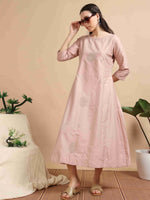 Load image into Gallery viewer, Blush Pink Cherry Silk Solid Embroidered A-Line Kurti