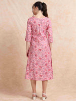 Load image into Gallery viewer, Pink Slub Cotton Floral Printed A-Line Kurti
