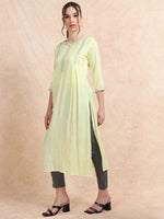 Load image into Gallery viewer, Light Green Rayon Embroidered A-Line Kurti