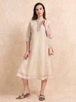 Load image into Gallery viewer, Cream Tissue Silk Fancy Embroidered Anarkali Kurti
