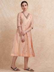 Peach Tissue Silk Fancy Embroidered Anarkali Kurti