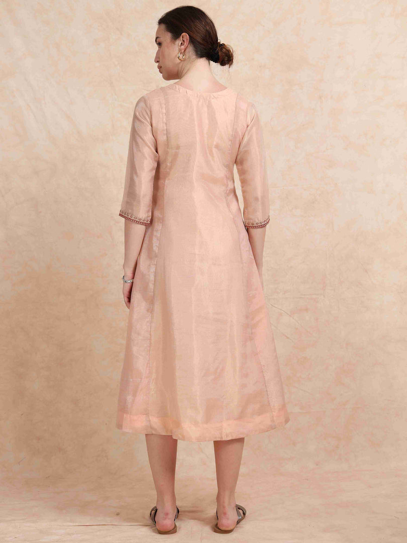 Peach Tissue Silk Fancy Embroidered Anarkali Kurti
