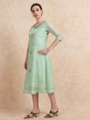 Mint Green Tissue Silk Fancy Embroidered Anarkali Kurti