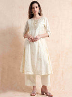 Load image into Gallery viewer, Cream Lychee Silk Floral Printed Anarkali Kurti, Pant and Designer Dupatta