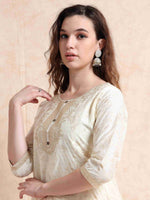 Load image into Gallery viewer, Cream Lychee Silk Floral Printed Anarkali Kurti, Pant and Designer Dupatta