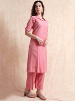 Load image into Gallery viewer, Pink Button-Down Vetican Kurta And Wide-Leg Pant Co-ord Set
