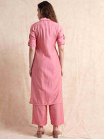 Load image into Gallery viewer, Pink Button-Down Vetican Kurta And Wide-Leg Pant Co-ord Set
