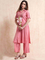 Load image into Gallery viewer, Pink Button-Down Vetican Kurta And Wide-Leg Pant Co-ord Set
