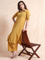 Load image into Gallery viewer, Mustard Button-Down Vetican Kurta And Wide-Leg Pant Co-ord Set
