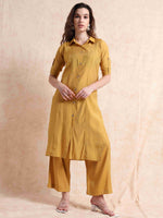 Load image into Gallery viewer, Mustard Button-Down Vetican Kurta And Wide-Leg Pant Co-ord Set
