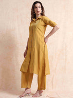 Load image into Gallery viewer, Mustard Button-Down Vetican Kurta And Wide-Leg Pant Co-ord Set
