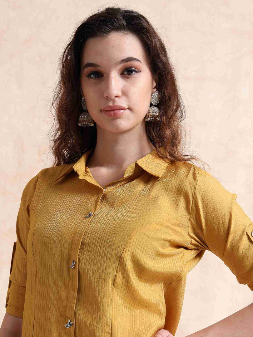 Mustard Button-Down Vetican Kurta And Wide-Leg Pant Co-ord Set