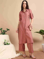 Load image into Gallery viewer, Peach Button-Down Vetican Kurta And Wide-Leg Pant Co-ord Set
