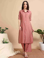 Load image into Gallery viewer, Peach Button-Down Vetican Kurta And Wide-Leg Pant Co-ord Set
