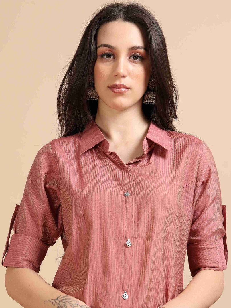 Peach Button-Down Vetican Kurta And Wide-Leg Pant Co-ord Set