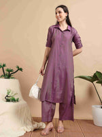 Load image into Gallery viewer, Purple Button-Down Vetican Kurta And Wide-Leg Pant Co-ord Set
