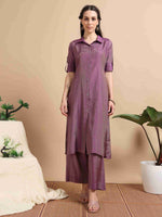 Load image into Gallery viewer, Purple Button-Down Vetican Kurta And Wide-Leg Pant Co-ord Set
