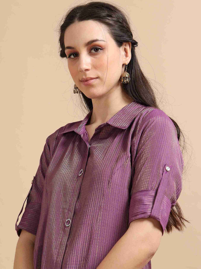Purple Button-Down Vetican Kurta And Wide-Leg Pant Co-ord Set