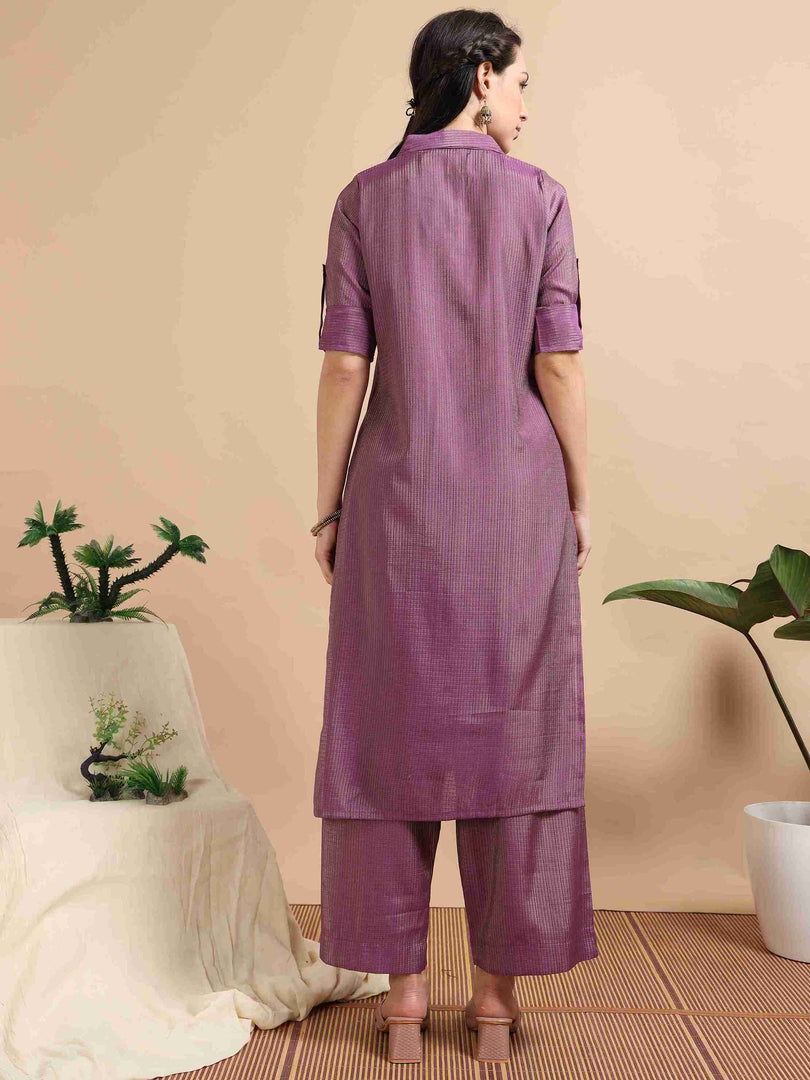 Purple Button-Down Vetican Kurta And Wide-Leg Pant Co-ord Set