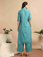 Load image into Gallery viewer, Teal Button-Down Vetican Kurta And Wide-Leg Pant Co-ord Set