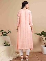 Load image into Gallery viewer, Peach Rayon Embroidered A-Line Kurti