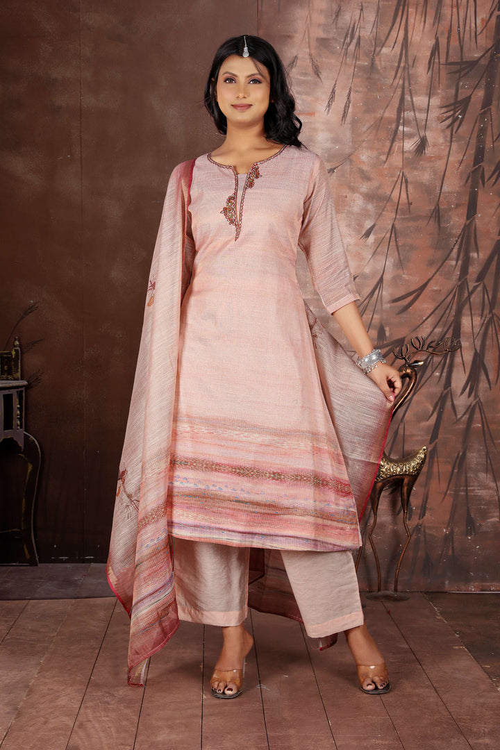 Pastel Pink Linen Shimmer A-Line Kurti Set