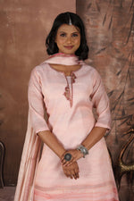 Load image into Gallery viewer, Pastel Pink Linen Shimmer A-Line Kurti Set