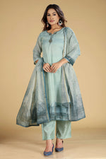 Load image into Gallery viewer, Sea Green Linen Shimmer A-Line Kurti Set