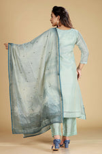 Load image into Gallery viewer, Sea Green Linen Shimmer A-Line Kurti Set