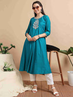 Load image into Gallery viewer, Teal Berlin Embroidered Anarkali Kurti