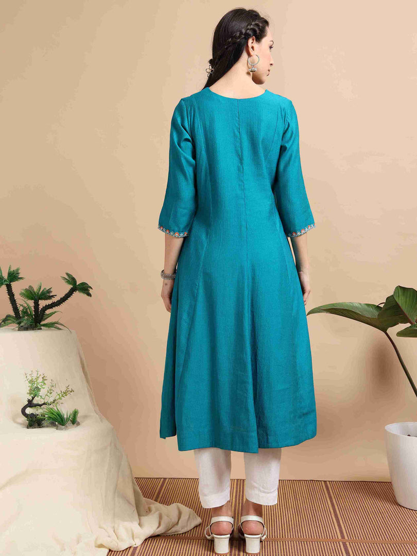 Teal Berlin Embroidered Anarkali Kurti