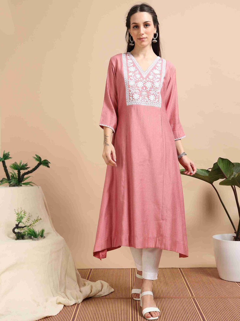 Pink Berlin Embroidered Anarkali Kurti